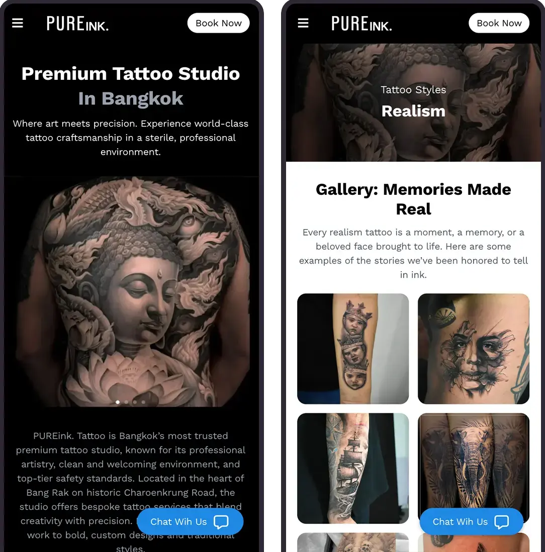 Pureink. Tattoo Studio Bangkok Website Mockup