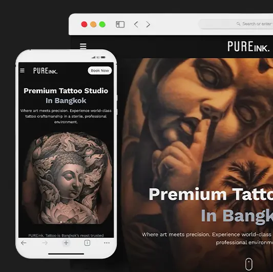 Hlaing Min Thant UI/UX Development Pureink. Bangkok Tattoo Studio Website