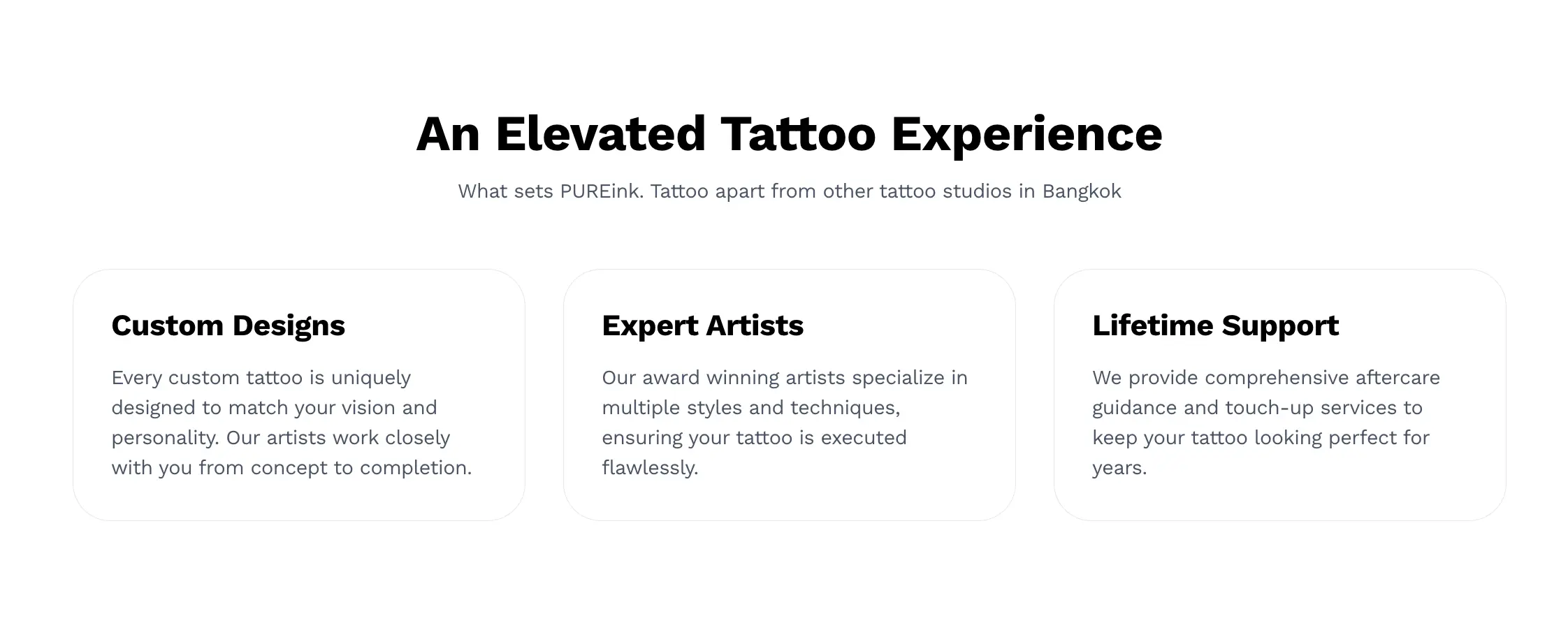 Hlaing Min Thant UI/UX Development Pureink. Bangkok Tattoo Studio Website
