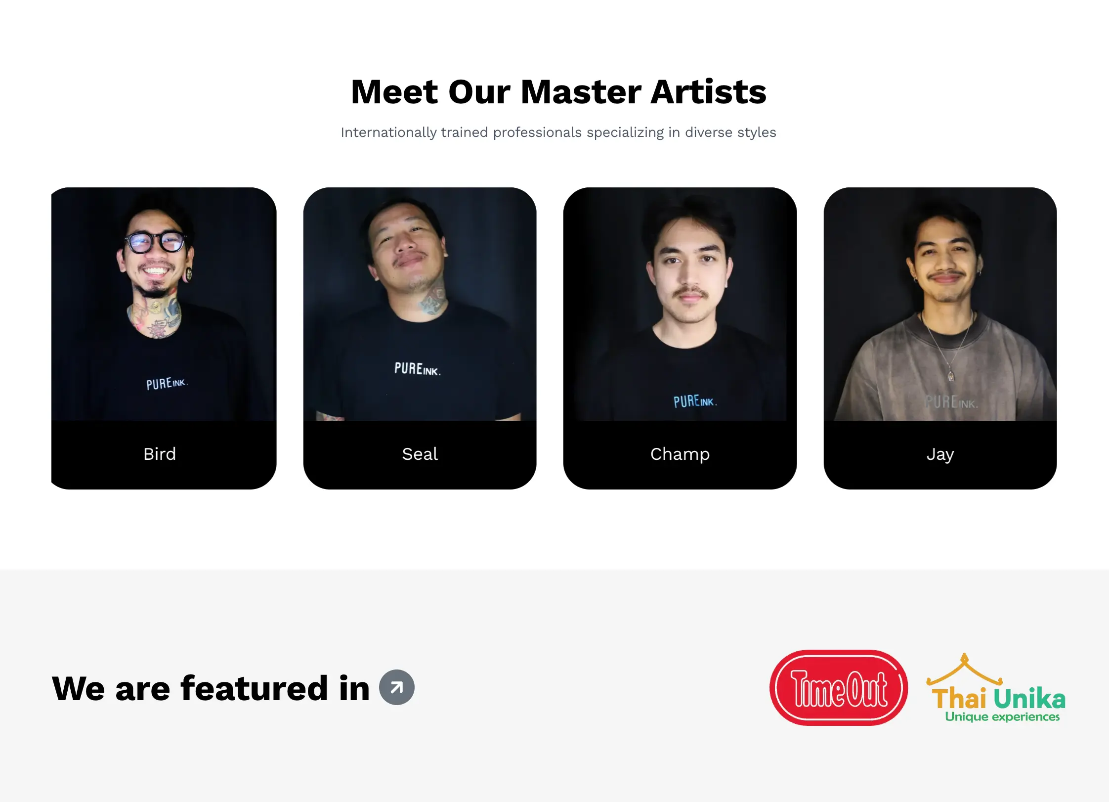 Hlaing Min Thant UI/UX Development Pureink. Bangkok Tattoo Studio Website