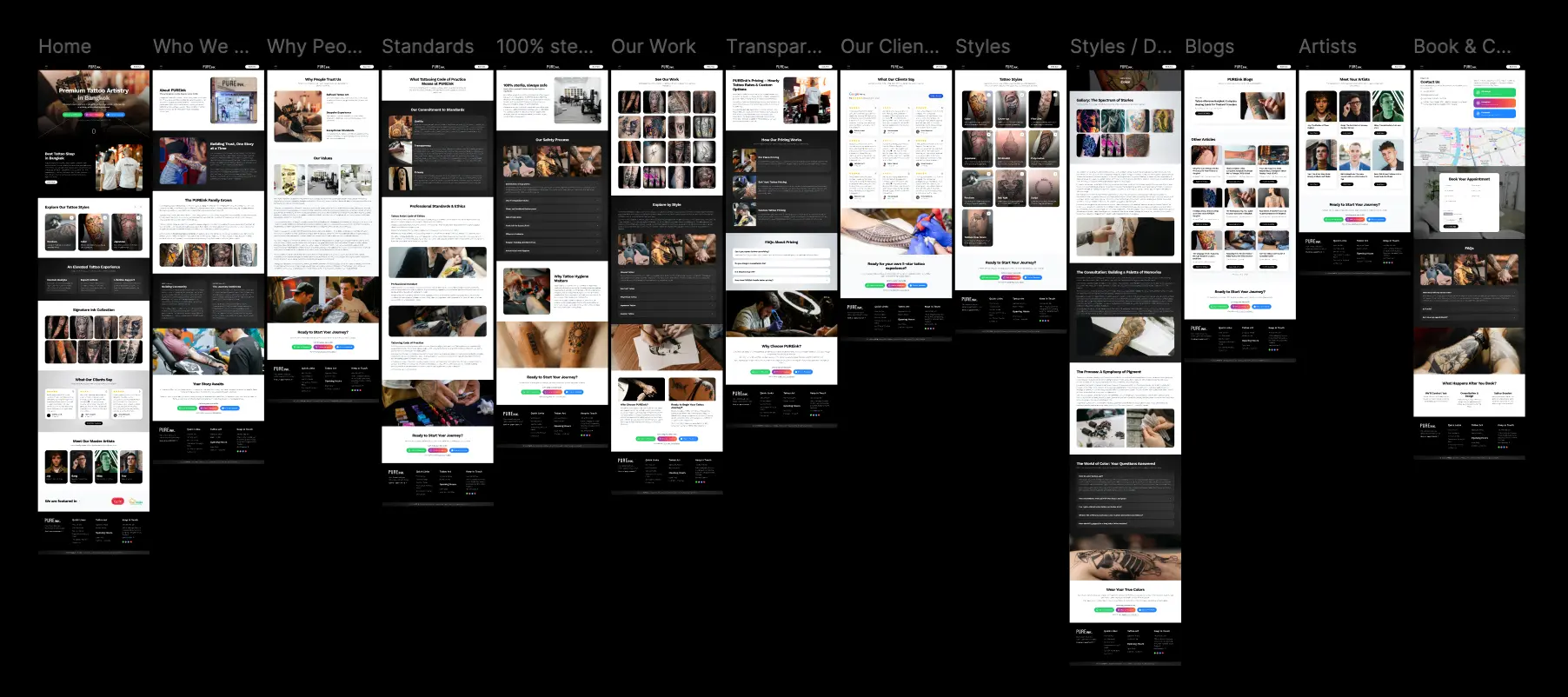 Hlaing Min Thant UI/UX Development Pureink. Bangkok Tattoo Studio Website